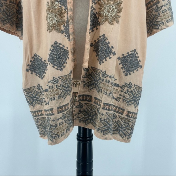 Driftwood Joelle Peach Embroidered Open Front Topper Cardigan Boho Peasant Small - Picture 5 of 16